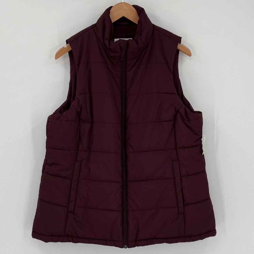 NWT Amazon Essentials Quilted Puffer Vest‎ Plum Purple XL Fleece Lined